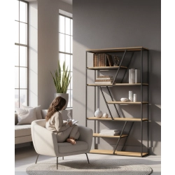 REGAŁ NA KSIĄŻKI METALOWE DREWNO LITE DĄB JESION OLCHA RNK-115